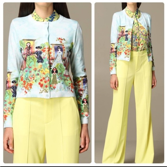 Alice + Olivia Ruthy Palace Knit Blue Cardigan - Picture 2 of 15